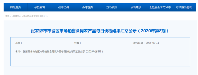 湖南張家界市市城區8月市場銷售食用農產品每日快檢結果公布，守護市民“菜籃子”安全